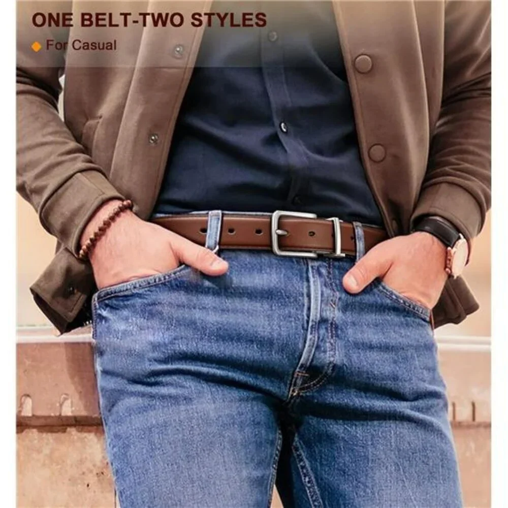 Bulliant Reversible Leather Belt for Men Adjustable Cut to Fit Dress Belt